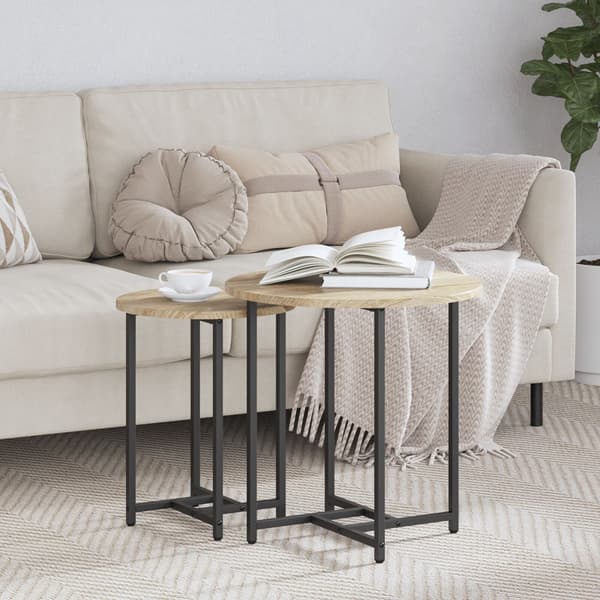 Sidobordsset 2 pcs Sonoma Ek och Svart