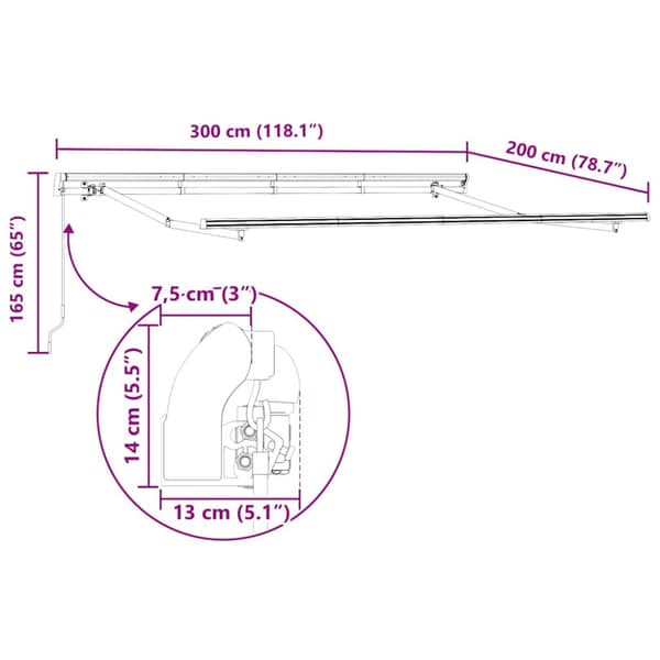 Utfällbar markis Blå 300 x 200 cm tyg