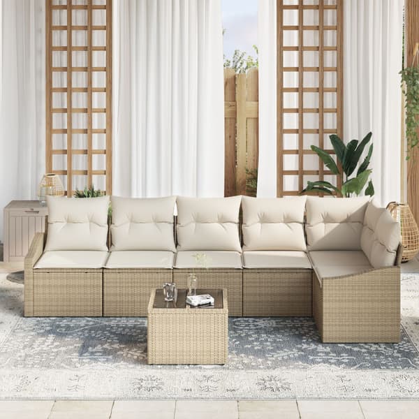 Trädgårdsoffset 7 st Beige och gräddfärgad konstrotting