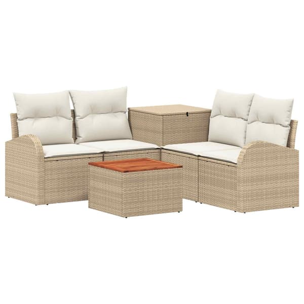 Soffset 6 st Beige och krämvit Poly Rattan och stål