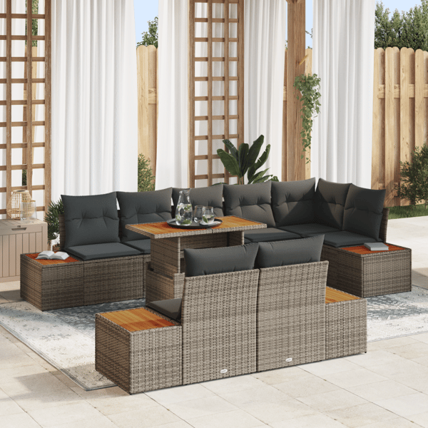 Trädgårdsoffset med lagring 9 pcs Grå Poly rattan