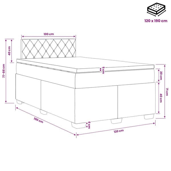 Boxspring säng med madrass och LED Ljusgrå 120 x 190 cm Sammet