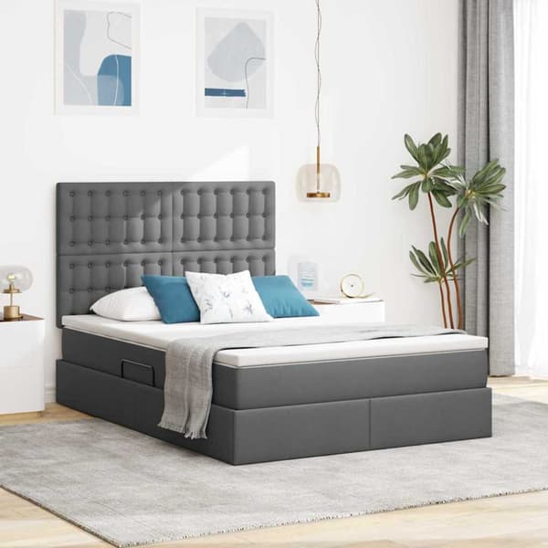 Förvaringssäng med LED med led Mörkgrå 140 x 190 cm Polyester