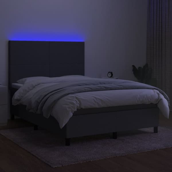 Ramsäng med madrass & LED mörkgrå 140x190 cm tyg