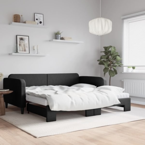 Dagbädd med extrabädd och madrasser svart 100x200 cm tyg
