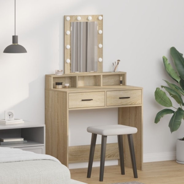 Sminkbord med LED-lampor sonoma-ek 79x41x140 cm