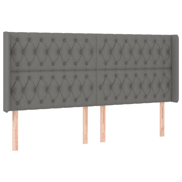 Ramsäng med madrass & LED mörkgrå 200x200 cm tyg