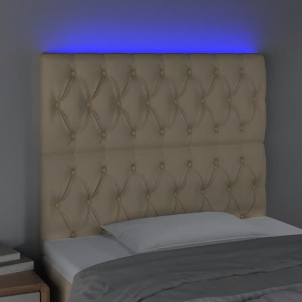 Sänggavel LED gräddvit 90x7x118/128 cm tyg