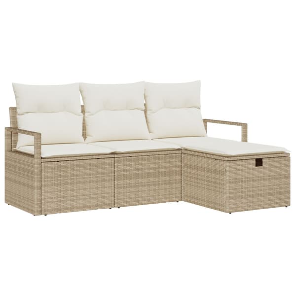 Trädgårdsoffset med kudde med lagring 4 pcs Beige Poly rattan