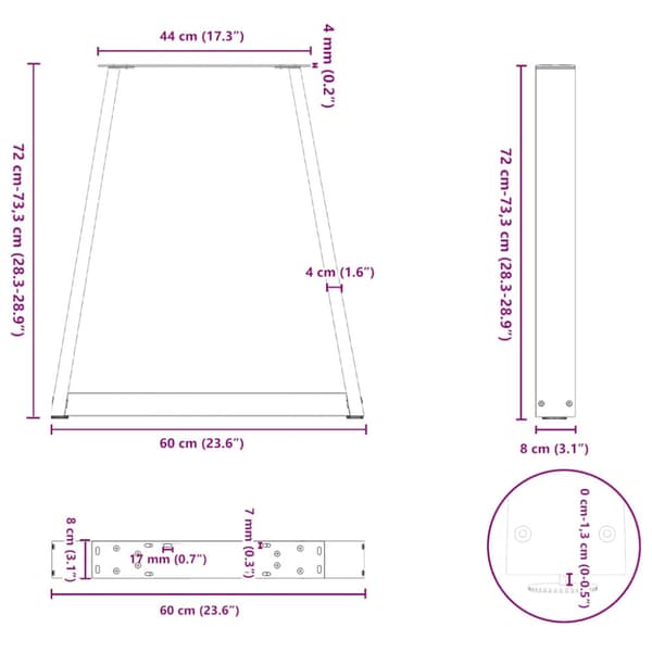 Matbordsben V-formade 2 st antracit 60x(72-73,3) cm stål
