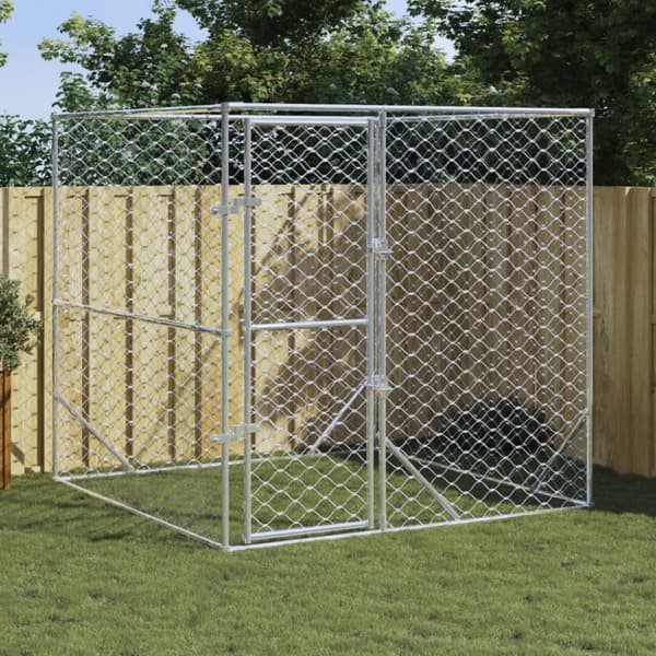 Hundgård för utomhusbruk silver 2x2x2 m galvaniserat stål