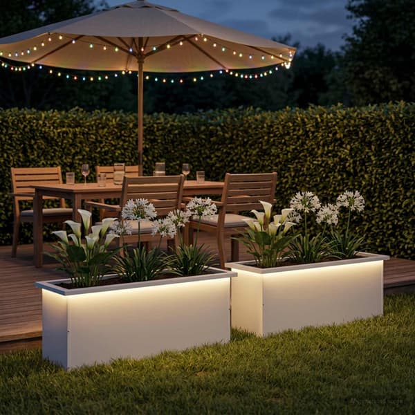 Odlingslåda med LED 2 st Vit 30 x 100 x 30 cm Stål