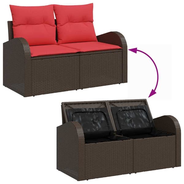 Trädgårdsoffset med kudde med lagring 6 pcs Brun Poly rattan