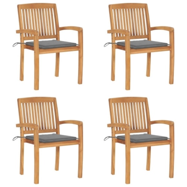 Stapelbara trädgårdsstolar med dynor 4 st massiv teak