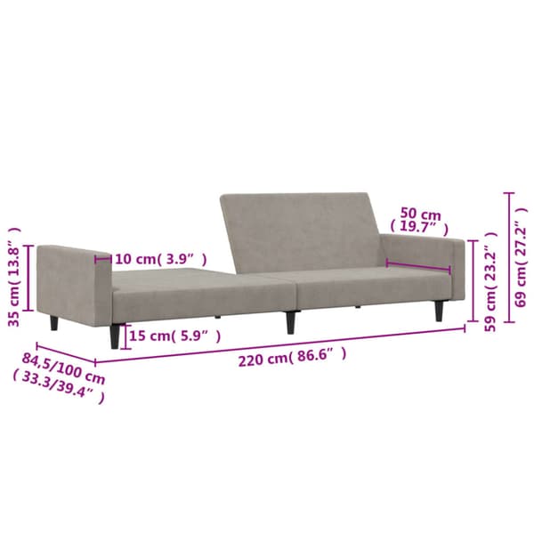 Bäddsoffa 2-sits ljusgrå sammet