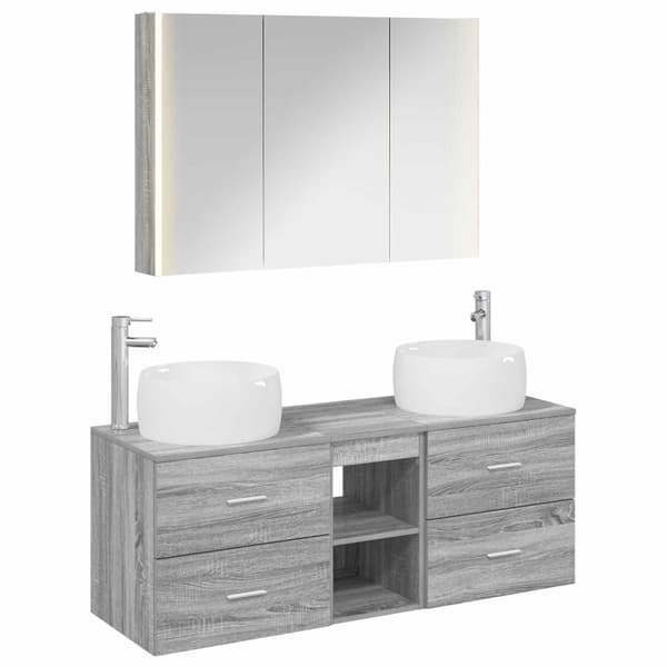 Badrumsmöbelset 4 pcs Grå Sonoma Konstruerat trä och glas