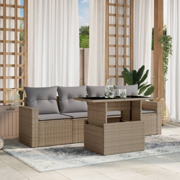 Soffgrupp för trädgården med dynor 5 delar beige konstrotting