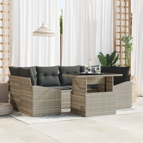 Trädgårdsoffset med lagring 7 pcs Ljusgrå Poly rattan