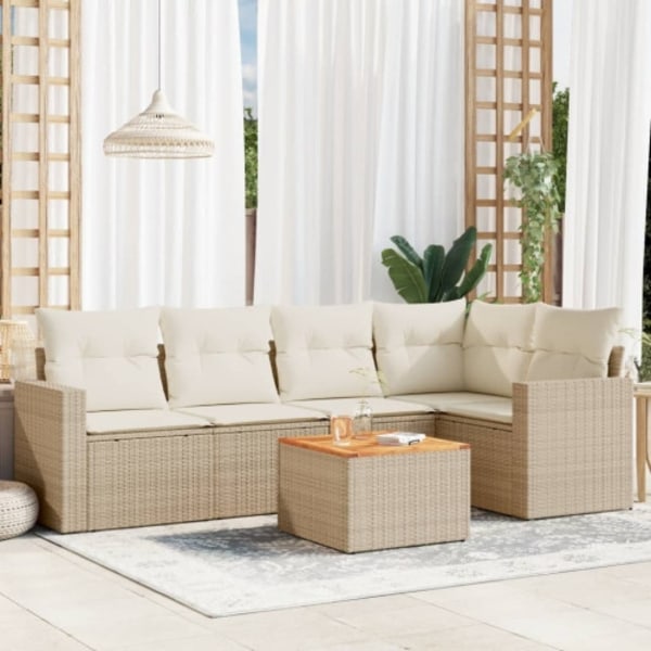 Soffgrupp för trädgården med dynor 6 delar beige konstrotting
