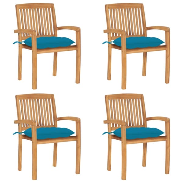 Stapelbara trädgårdsstolar med dynor 4 st massiv teak