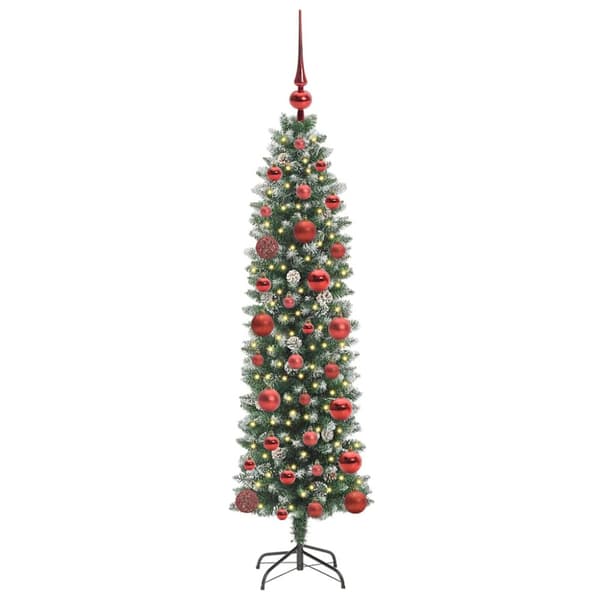 Konstgjort smalt julträd Grön och Vit 120 cm