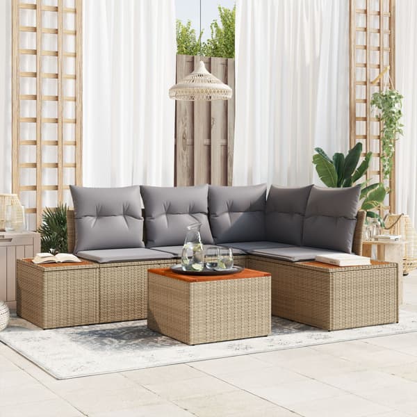 Trädgårdsoffset med kudde 5 pcs Beige Poly rattan