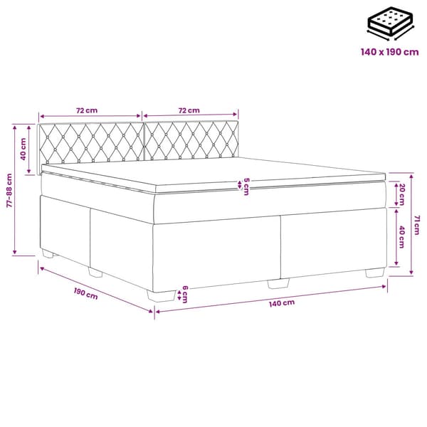 Boxspring säng med madrass och LED Mörkgrå 140 x 190 cm Sammet