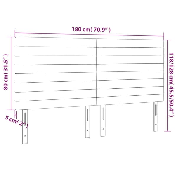 Sänggavel LED gräddvit 180x5x118/128 cm tyg