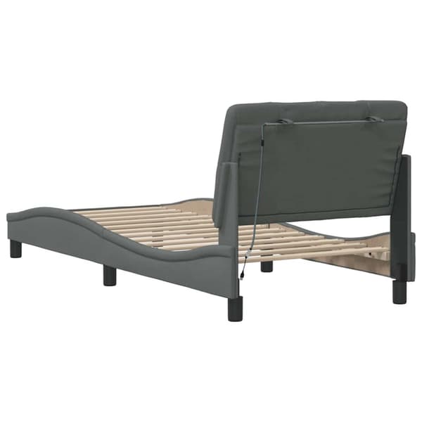 Bed Frame with LED without Mattress Dark Grey 90x200 cm Fabric