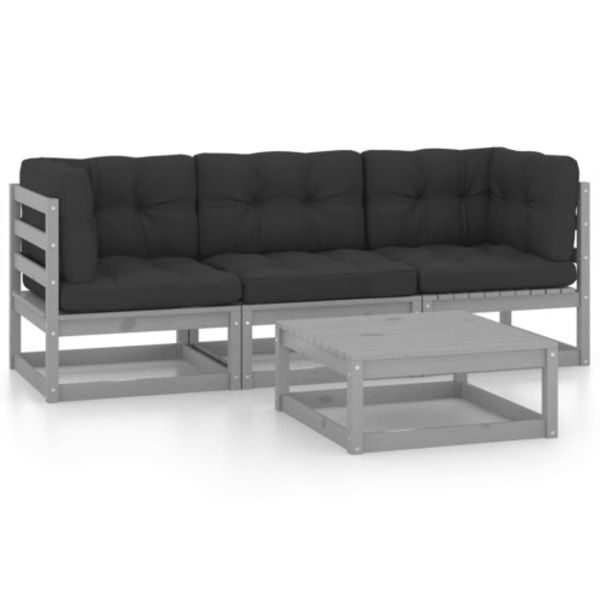Loungegrupp med dynor 4 delar massiv furu