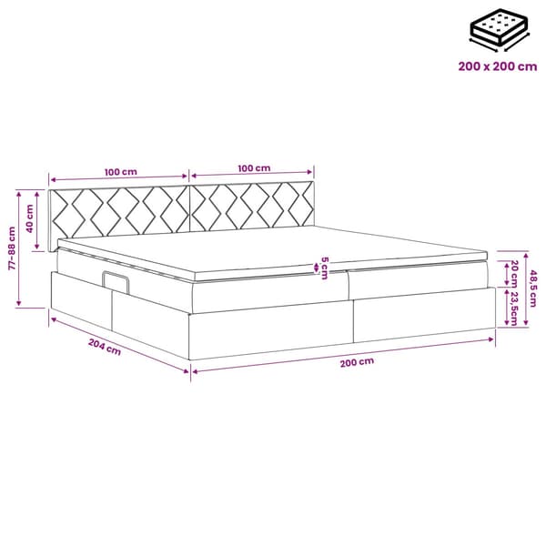 Förvaringssäng med madrass Ljusgrå 200 x 200 cm Sammet