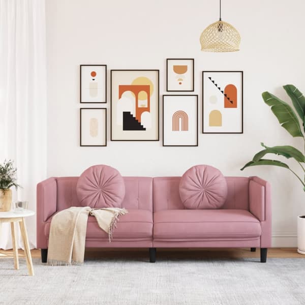 Soffa med kuddar 3-sits rosa sammet