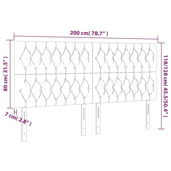 Sänggavel LED ljusgrå 200x7x118/128 cm sammet