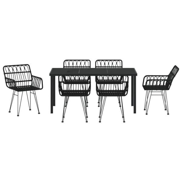 Trädgårdsmöbelset 7 pcs Svart Pulverlackerat stål