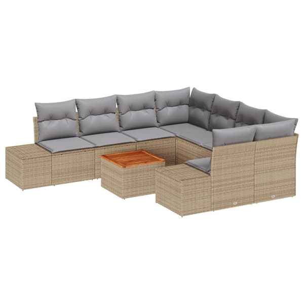 Trädgårdsoffset 9 pcs Beige och Ljusgrå konstrotting