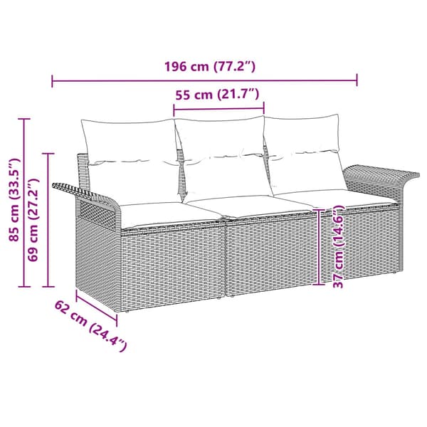 Soffset med kudde 3 pcs Grå och Marinblå konstrotting