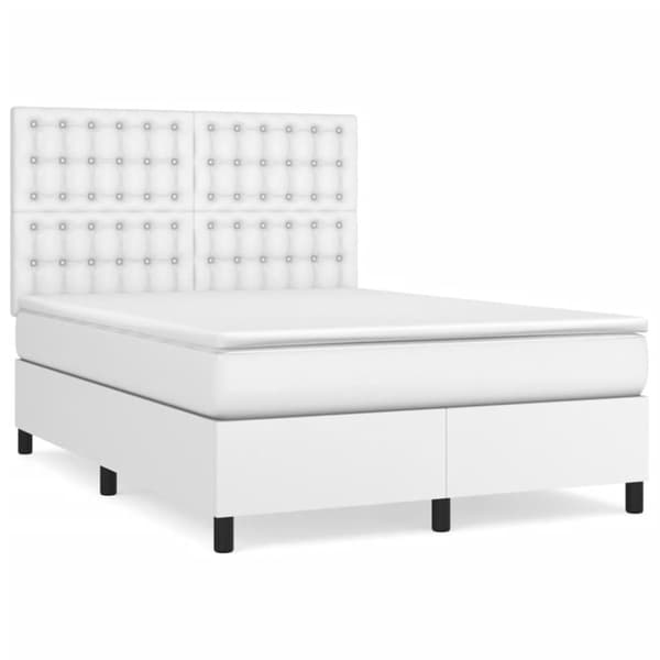Ramsäng med madrass vit 140x190 cm konstläder