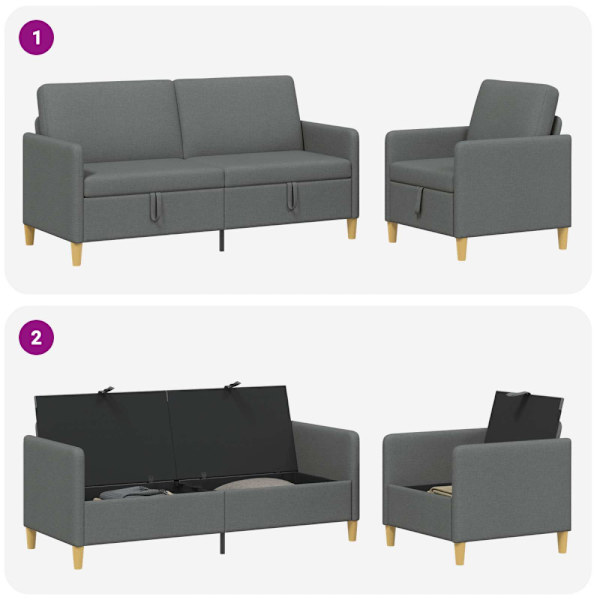 Soffgrupp med förvaring 2 pcs Mörkgrå Polyester