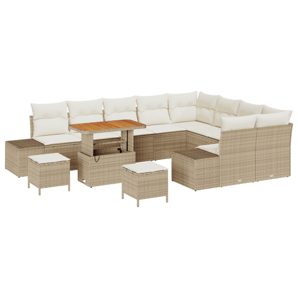 Trädgårdsoffset med kudde med lagring 12 pcs Beige Poly rattan