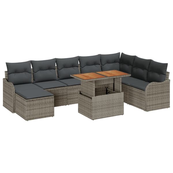 Trädgårdsoffset med lagring 9 pcs Grå Poly rattan