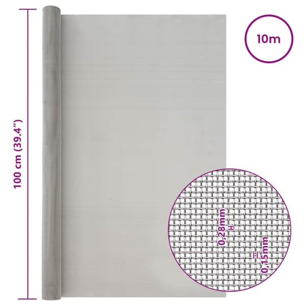 Nätduk 100 x 1000 cm 60 Mesh Rostfritt stål 201 Silver