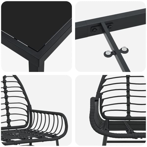 Trädgårdsmöbelset 7 pcs Svart konstrotting