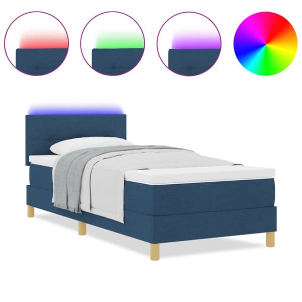 LED Box Säng med LED-ljusslingor Blå 90 x 190 cm tyg