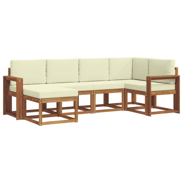 Utomhussoffset med kudde 6 pcs Naturlig och Grädde