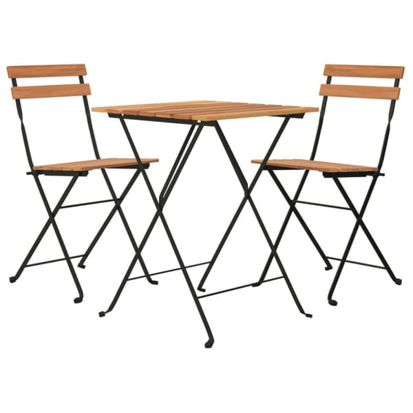 Hopfällbart caféset 3 delar massiv teak och stål