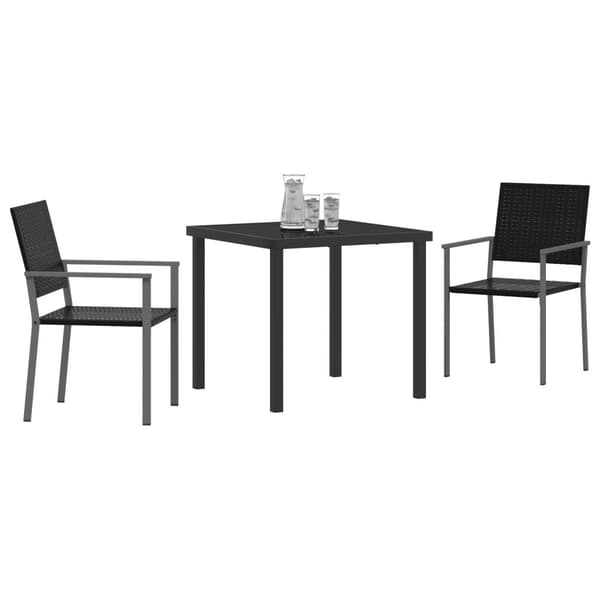 Trädgårdsmöbelset 3 pcs Svart PE Rattan