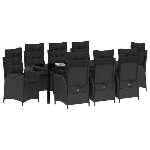 Trädgårdsmöbelset med kudde 9 pcs Svart konstrotting