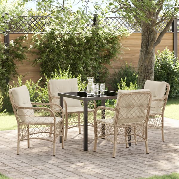 Trädgårdsmöbelset med kudde 5 pcs Beige konstrotting