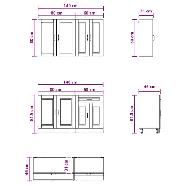 Köksenhet PORTO 4 pcs Betonggrå Konstruerat trä