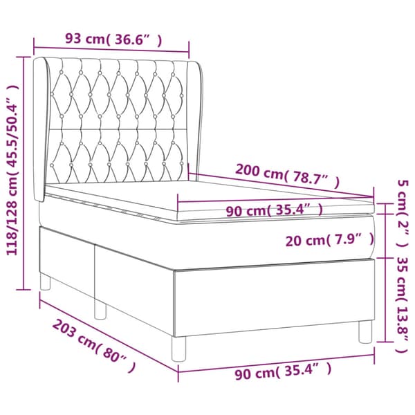 Ramsäng med madrass mörkgrå 90x200 cm sammet